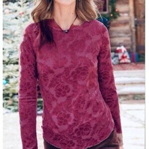 Sundance Delicate Senses Velvet Burnout Top in Burgundy Size Medium